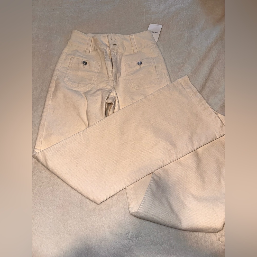 NWT Forever 21 White Corduroy Flare Pants - Picture 5 of 5